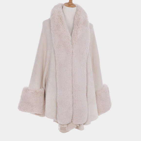 Fatty Faux Fur-Trim Cape Poncho - Picture 2 of 2